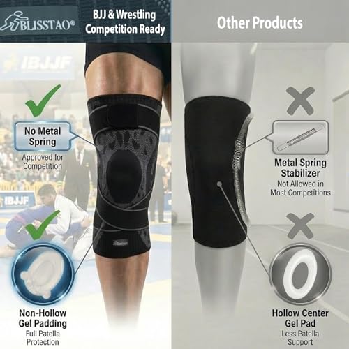 Wrestling Knee Pad, BJJ Knee Sleeve with Detachable Straps – Anti-Slip Compression Brace with Full Knee Cap Protection – for Wrestling, BJJ, Judo, MMA, Basketball, Tennis & Running Sports (Size XL) - size: X-Large