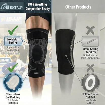 Wrestling Knee Pad, BJJ Knee Sleeve with Detachable Straps – Anti-Slip Compression Brace with Full Knee Cap Protection – for BJJ, Judo, MMA, Basketball, Tennis & Running Sports. (Size L) - size: Large