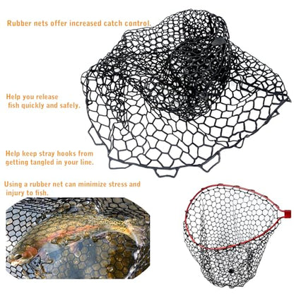 Rubber Fishing Net Replacement Hook Resist Fishing Nets for Fly Fish Landing Net, Trout Nets,Rubber Mesh Bag 4 Size - color: Black, size: Fit Hoop Dia.:23.6"-25.6"/Depth:15.7"/C:74"