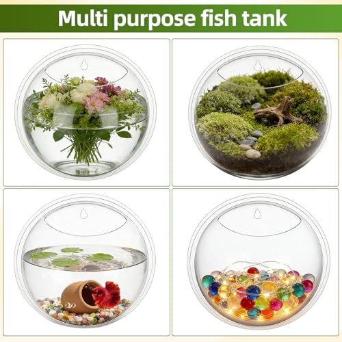 iplusmile Wall Mounted Fish Bowl - 9 Inch Round Acrylic Betta Fish Tank, Hanging Bubble Vase for Plant Propagation & Home Office Wall Decorations - size: 9 Inch