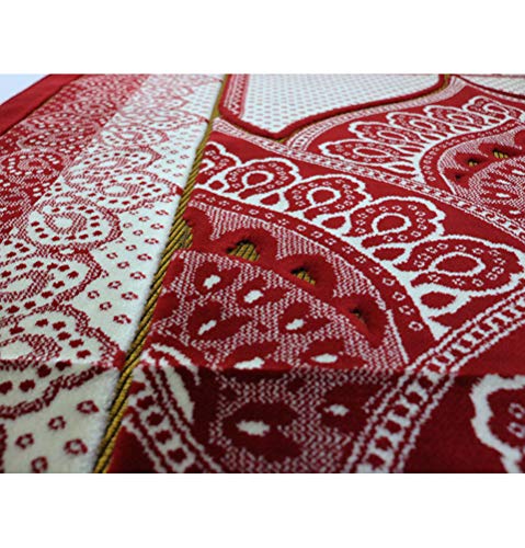 Modefa Islamic Prayer Rug Large Wide Velvet - Muslim Janamaz Sajada - Thick Turkish Prayer Mat Carpet for Men Women- with Kufi Cap - Plush Paisley (Red)