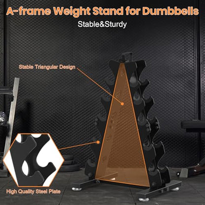 TomCare 6-Tier|5-Tier|4-Tier|2-Tier Dumbbell Rack Stand Only for Home Gym | Stable A-Frame, Fits 5–35 lb Dumbbells, Protective Padded Cradles, Adjustable Feet, Easy-Carry Handle (Stand Only) - color: Black, size: 5 Tier