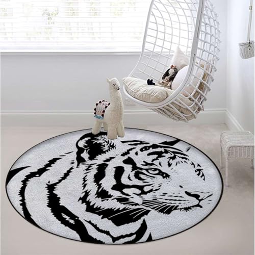 Black Lines Anti-Slip Gaming & Office Chair Mat for Hardwood Floors, Tiger Profile Jungle Animal Desk Chair Floor Protector,Protect The Floor from Scratches Black White Diameter 39.4 in - color: Black Lines_2510, size: Diameter 39.4 in