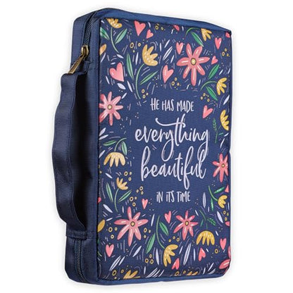 Christian Art Gifts Men/Women's Bible Cover Everything Beautiful Ecclesiastes 3:11, Blue Floral Canvas, Medium - color: Blue/Everything Beautiful, size: Medium
