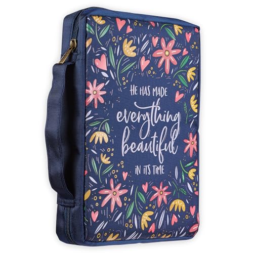 Christian Art Gifts Men/Women's Bible Cover Everything Beautiful Ecclesiastes 3:11, Blue Floral Canvas, Medium - color: Blue/Everything Beautiful, size: Medium