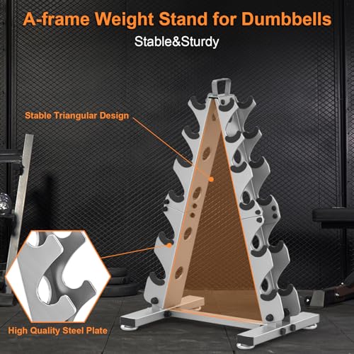 TomCare 6-Tier|5-Tier|4-Tier|2-Tier Dumbbell Rack Stand Only for Home Gym | Stable A-Frame, Fits 5–35 lb Dumbbells, Protective Padded Cradles, Adjustable Feet, Easy-Carry Handle (Stand Only) - color: Dark Gray, size: 6 Tier
