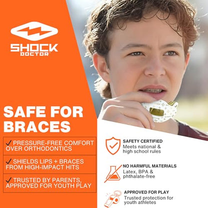 Shock Doctor Football Lip Guard Mouthpiece with Strap – Breathable, Wide Opening – Adult & Youth OSFA - color: White