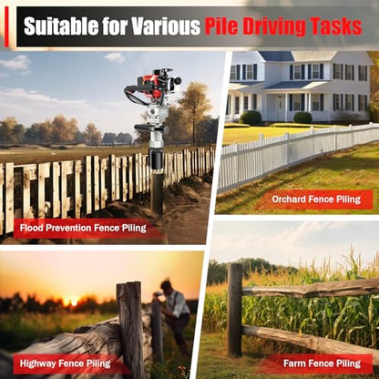 Gas Powered T-Post Driver, 900W 32.7CC T Post Pounder Driver Heavy Duty Gasoline, 2-Stroke Fence Farm Push Pile Gasoline Engine Kit for Fence Post Construction Site - size: 32.7CC