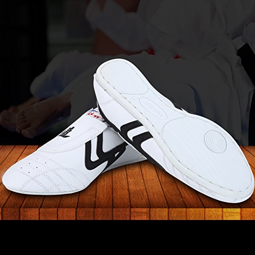 Keenso Unisex Taekwondo Shoes, Martial Arts Sports Shoes Sports Boxing Karate Martial Arts Taichi Shoes Lightweight Shoes for Kids Women Men Adult with a Storage Bag(37) White