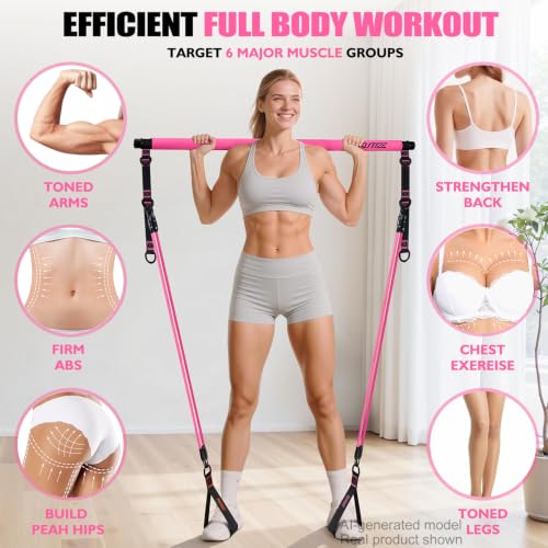 KUTIZE Pilates Bar Kit with Resistance Bands, Pilates Equipment, Multifunctional Pilates Bar for Women & Men, Pilates kit for Hip, Back, Arm, Full-Body Workouts, Home Gym Strength Training Equipment - style: Pink