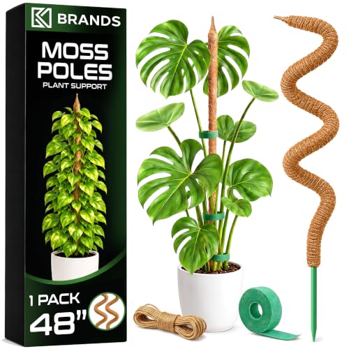K-Brands 48'' Bendable Moss Pole Monstera Plant Support - Coconut Palm Fiber - Brown - Rectangular - Climbing Plant Support Structure - size: 1-Pack (48 in)
