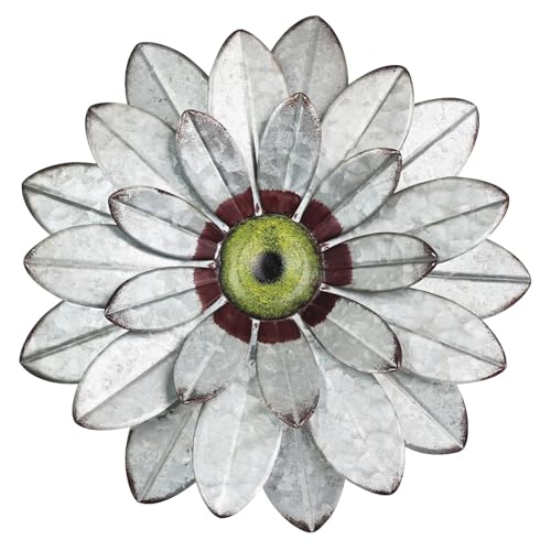 YEAHOME Metal Flower Wall Decor, 11" Boho Wall Art for Bedroom/Rustic Patio Decor - color: 11"- Galvanized