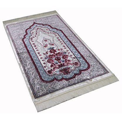 Modefa Turkish Islamic Velvet Prayer Rug - Prayer Mat Carpet for Men and Women - Traditional Muslim Janamaz Sajada - Ramadan or Eid Gift - with Car Hanger - Luxury Winter Rose (Blue/Red) - color: Blue / Red