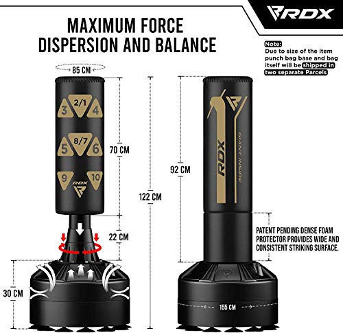 RDX Kids Freestanding Punching Bag & Cover, 4FT Heavy Duty Junior Ronin Target Pedestal Bag Set Suction Cup Stand Base Free Standing Kickboxing MMA Boxing Muay Thai Karate Home Gym Workout - color: GOLDEN
