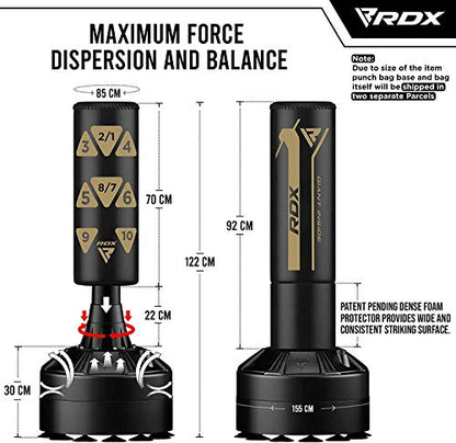 RDX Kids Freestanding Punching Bag & Cover, 4FT Heavy Duty Junior Ronin Target Pedestal Bag Set Suction Cup Stand Base Free Standing Kickboxing MMA Boxing Muay Thai Karate Home Gym Workout - color: GOLDEN