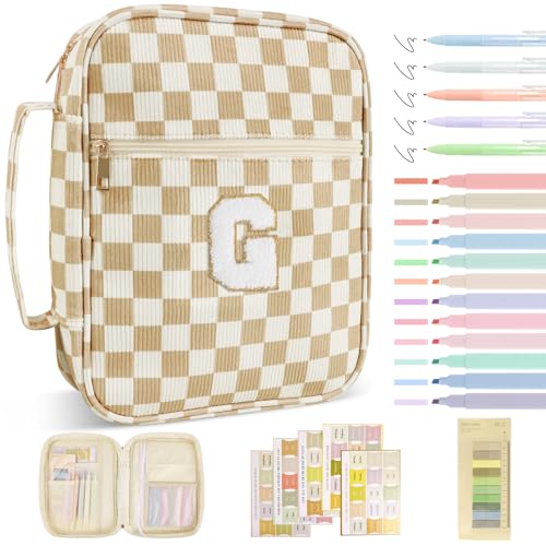 Personalized Initial Bible Cover Case for Women Girls Kid - Large Quilted Bible Case with Handle,Chenille Letter Bag Study Supplies,Christmas Gifts for Christians Birthday Graduation(Khaki-G) - color: Khaki, size: letter-G