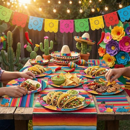 Dereinwo 50 Pcs Fiesta Large 12" x 10" Oval Paper Plates and Napkins Disposable Heavy Duty Paper Plates and Napkins for Cinco De Mayo Party Supplies - style: Cinco De Mayo