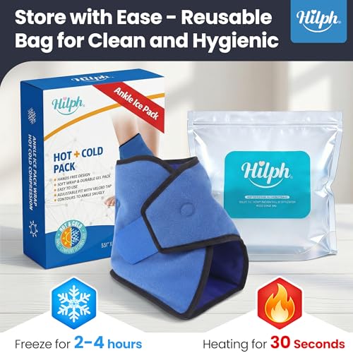 Hilph Ankle Ice Pack Wrap for Swelling, Reusable Gel Cold Pack for Ankle Sprained, Hot Cold Compress for Surgery Recovery, Plantar Fasciitis, Foot Pain Relief, Swelling, Achilles Tendonitis, Blue
