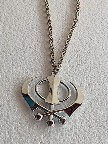 BEXCO Sikh Khanda Sahib Metal Car Hanging Rear View Mirror Show Piece - Complete with Chain (6 cm, Silver) - color: Silver, size: 6 cm