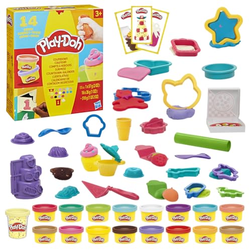 Play-Doh Advent Calendar for Kids 3+, 14 Days to Birthday, Vacation, Party, Back to School, & More, Surprise Arts & Crafts Activities, 26 Accessories & 17 Colors (Amazon Exclusive)