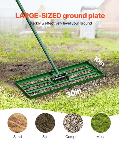 VEVOR Lawn Leveling Rake, 30"x10" Level Lawn Tool, Heavy-Duty Lawn Leveler with 78" Steel Extended Handle, Yard Leveling Rake Suit for Garden, Golf Lawn, Farm - size: 30x10in