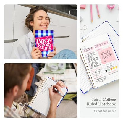 Lined Spiral Journal Notebook, A5 College Ruled Spiral Notebook for Women, Hardcover with Elegant Design for Work and Note-Taking, 5.5 * 8.25 inch, Back & Body Hurts - color: Back