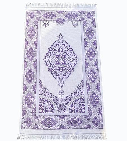 SAIKA Muslim Prayer Rug, 7 in One Gift Set, Prayer Mat Surah Book, Tasbeeh, Scarf, Surah Case, Bookmark, Car Mirror Hanger, Prayer Beads,Islamic Gift for Umrah, Hajj, Wedding, Janamaz (Purple) - color: Purple