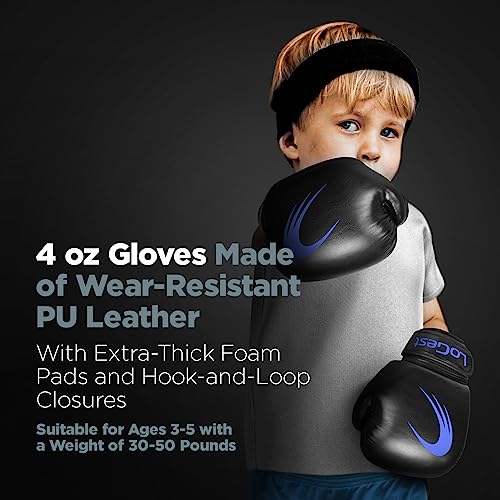 LoGest Punching Bag for Kids Boxing Set - Suitable for Kids Punching Bags 3-8 Years of Age - Boxing Gloves & Hand Wraps Included - Youth Children Boxing MMA Kickboxing Muay Thai Karate Punching Bag - size: 4 Ounces Glove
