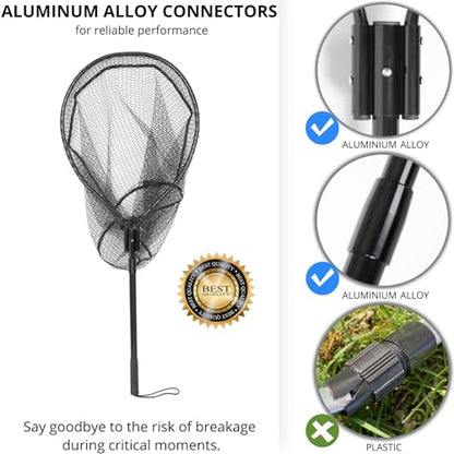 High Strength Large Landing Net - Rubber Fishing Net with Long Telescoping Handle & Soft Rubber Netting, Landing Nets for Fishing, Ideal for Boat, Pier, River Angling - style: Polyethylene Netting (Rubber Coated)