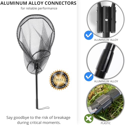 High Strength Large Landing Net - Rubber Fishing Net with Long Telescoping Handle & Soft Rubber Netting, Landing Nets for Fishing, Ideal for Boat, Pier, River Angling - style: Polyethylene Netting (Rubber Coated)