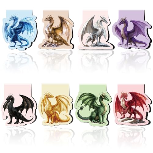 Cool Dragon Magnetic Bookmarks, 8 Pcs Fantasy Power Dragon with Wings Magnet Page Markers Unique Book Clips for Reading, Gifts for Men Book Lovers Students Teachers Office School - style: Cool Dragon