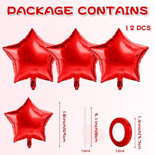 Red Star Balloons Foil Mylar Balloon Set Helium Metallic 12pcs 18 Inch Red Birthday Decorations Graduation Decorations 2026 Party Decoration Baby Shower Anniversary Wedding - style: Red