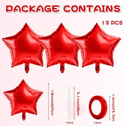 Red Star Balloons Foil Mylar Balloon Set Helium Metallic 12pcs 18 Inch Red Birthday Decorations Graduation Decorations 2026 Party Decoration Baby Shower Anniversary Wedding - style: Red