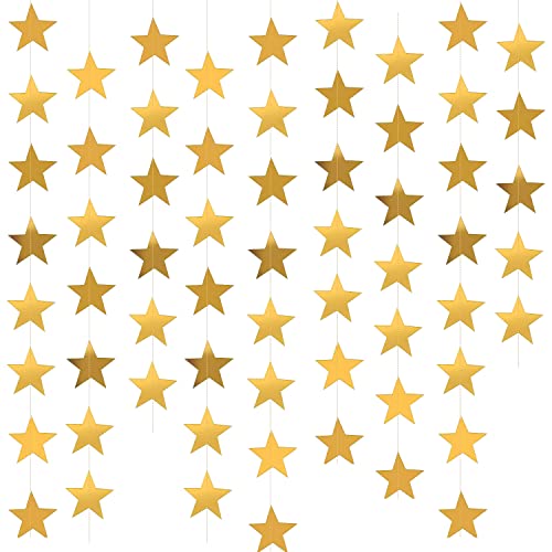 Yzurbu 130ft Gold Star Garland, 10 Strings Double Side Hanging Sparkly Paper Star Banner Decorations for Birthday Wedding Bachelor Baby Shower Christmas Bachelorette Party - size: Gold - 130 Feet