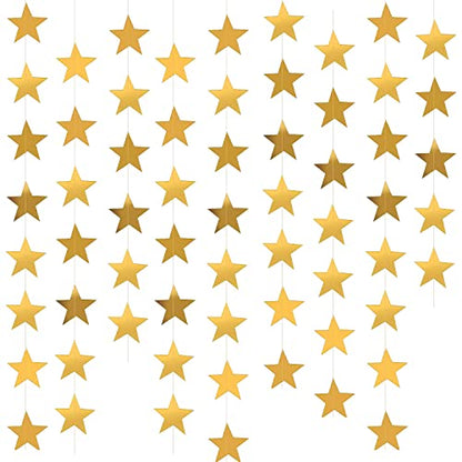 Yzurbu 130ft Gold Star Garland, 10 Strings Double Side Hanging Sparkly Paper Star Banner Decorations for Birthday Wedding Bachelor Baby Shower Christmas Bachelorette Party - size: Gold - 130 Feet