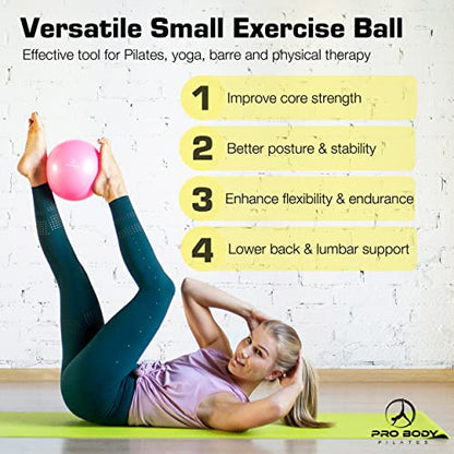 ProBody Pilates 볼 펌프 포함 소형 운동 공, 22.9cm(9인치) 바레 볼, 미니 소프트 요가 볼, 안정성을 위한 운동 공, 바, 피트니스, 복근, 코어, 물리 치료 및 물리 치료 공, 가정 체육관 및 사무실 - color: 옐로우
