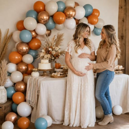 Orange and Blue Balloons, 12 Inch Burnt Orange Dusty Blue Copper Balloon - color: Orange Blue Gold