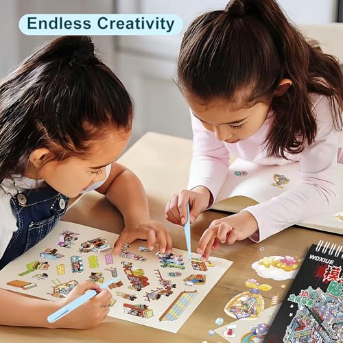 Scene Sticker – 20 Sets of DIY 3D House Scenes Cute Cartoon Stickers Kit for Kids & Adults – Fun Sticker Therapy Activity for Stress Relief, Crafts & Gifts (Black - 20 Set) - color: Black - 20 Set