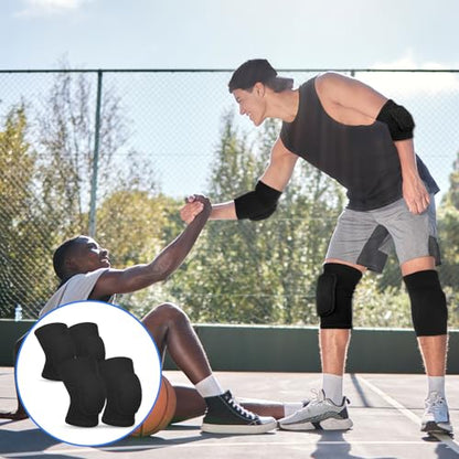 Volleyball Knee Pads and Elbow Brace Pads Set, Compression Breathable Arm and Knee Protection Sleeves with Soft Support Cushion for Men and Women Yoga Dance Football Basketball Running (Black)