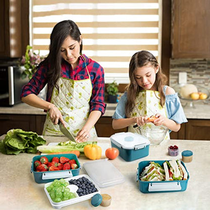 3 Pack Salad Lunch Box Food Storage Containers, 47oz Bento Box To Go Container with Lids, Meal Prep Containers with Removable Tray & Dressing Pots for Kids and Adults, Reusable and Microwave Safe - color: Navy & Navy & Navy