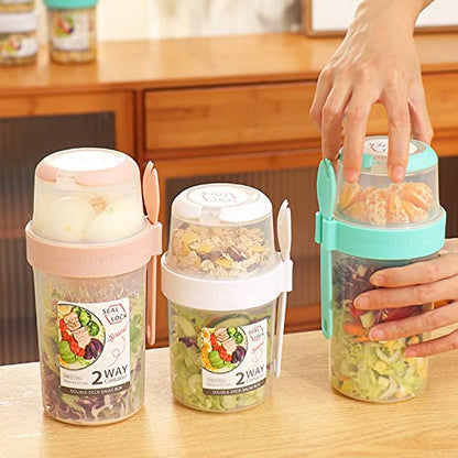 Fresh Salad to Go Container Set, 2022 Keep Fit Salad Meal Shaker Cup with Fork & Salad Dressing Holder, Portable Fruit Vegetable Salad Cup for Lunch