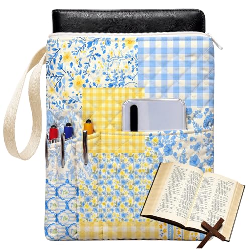 Gilprop Bible Book Sleeve 11" x 9" Blue Yellow Spliced Quilted Zippered - style: Blue and Yellow Spliced Style
