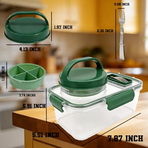 Upgraded Salad Pod Mason Jar Side Open,Portable Salad Container,On The Go Salad Jar Compartment for Travel Office Lunch,Leakproof Airtight,BPA Free & Dishwasher Safe (Square - Green)