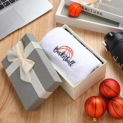 Hahafelt Basketball Towels for Sweat 13.8 x 13.8 Inch Sports Teams Gifts Sport Towels for Sweat Microfiber Hand Towel Cotton for Boys Party Favors Team Gift(White,1 Pcs)