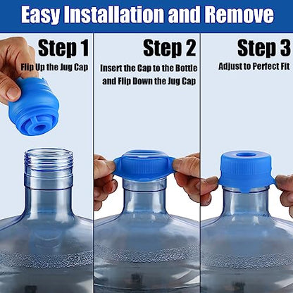 [3-Pack] Water Jug Cap for 2,3,4,5 Gallon Water Bottles with 55mm Standard/Screw/Crown Opening, Food-Grade Silicone Reusable Water Bottle Caps, Leak-Free Water Bottle Dispenser Caps Lids - color: Blue, size: 3 Pack