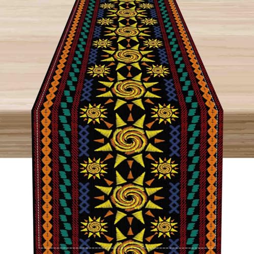 African Table Runner, Traditional Tribal Sum African Folk Pattern Abstract Print Ethnic Coffee Table Center Decor for Home Kitchen Dining Patio Holiday Party Indoor Outdoor Table, 13"x36" Inch - color: African-7, size: 13x36" Table Runner