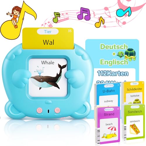 German English Bilingual Talking Flash Cards for Kids, 224 Words - color: Blue