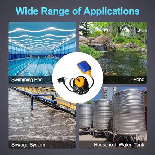 (With Counterweight) Sump Pump Universal Tethered Float Switch AC 15A 110~250V Piggyback Style Plug with 10 Feet Cord, Used in Sewage Pump, Water Tank, Septic Tank Pump, etc. | 15A 110 250V Piggyback Style Plug, with 10 Feet Cord, Used in Sewage Pump, Wat