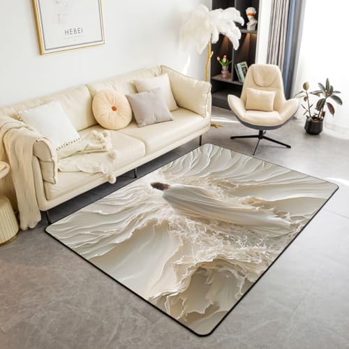 Manfei Abstract God Kids Area Rug,Walking on Water Western Indoor Floor Mat Entrance Rug for Girls Boys,Biblical Spiritual Divine Light Non Slip Rug,Beige Couch Living Room Decor,3'x5' - color: Beige, size: 3'3" x 4'11" (Rectangular)