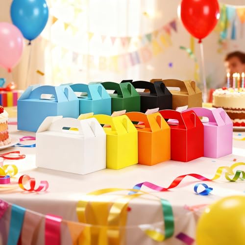 Papertide Blue Gable Box with Handles, 30 Pack 9.45×5×5 inch Sturdy Colorful Cardstock treat Boxes for Christmas Birthday Party Favors, Premium Presentation Boxes with Lids - color: Blue